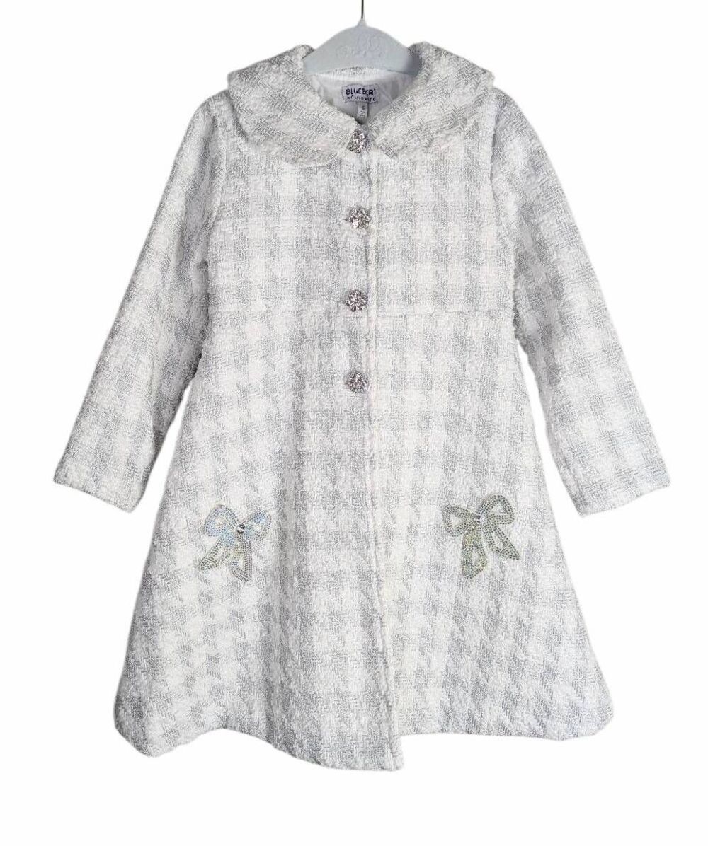 Blueberi Boulevard silver & white rhinestone button girls 6 formal dress jacket